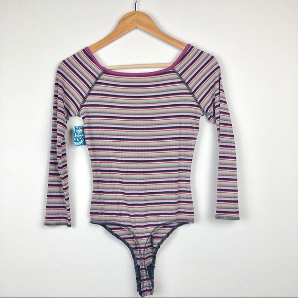 FREE PEOPLE Women’s Stripe Bodysuit Black Combo - Picture 3 of 3